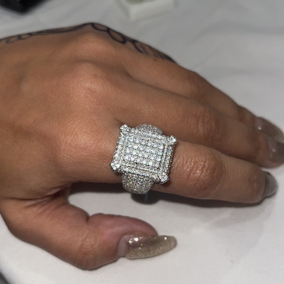 VS D Clarity GRA Certified Men Iced out Ring 14k Gold Vermeil Moissanite Diamond - Picture 8 of 8